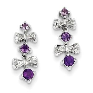 Genuine Amethyst Diamond Post Earrings Set In Sterling Silver